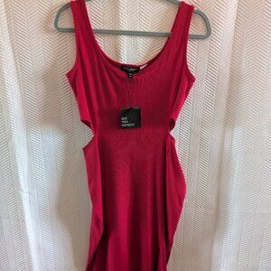 See You Monday Red Ribbed Cutout Midi Dress Size XL Stretch Slit NWT Summer